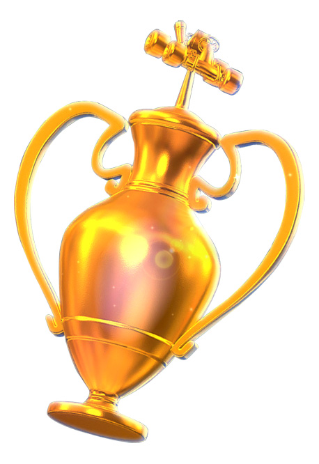 A golden trophy with a kart figure on top.