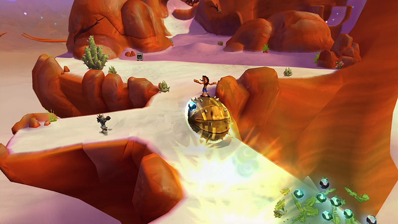 Crash runs atop a giant armadillo-like creature in ball form to roll around at high speed.